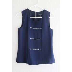 J.Crew 100% Silk Navy Blue Embellished Pleated Sleeveless Tank Top Blouse Size 2